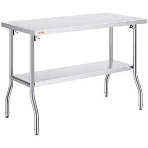 Spring new arrivals Commercial Worktable Workstation 48 x 24 Inch Folding Commercial Prep Table, Heavy-duty Stainless Steel Folding Table with 300 lbs Load, Kitchen Work Table, Silver Stainless Steel Kitchen Island