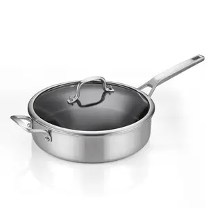 Hybrid Tri-Ply Stainless Steel Non-Stick Sauté Pan with Lid,12 Inch Deep Frying Pan, 5QT / 6QT / 7QT Large Skillet, Jumbo Cooker, Induction Pan