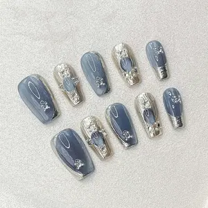 Handmade Press on Nails, Cat's Eye Gel Nails Press ons, Full Cover on Nails Glossy Glitter Designs for Women