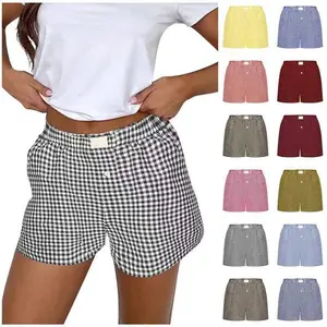 2025 Summer New Women's Casual Comfortable High-Waisted Loose Wide-Leg Retro Plaid Shorts
