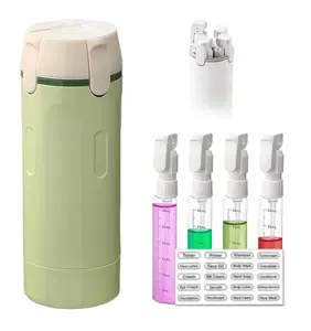 4 in 1 Travel Pump Dispenser Bottle, 30ML 4 Pack Leak-Proof Pump Containers with Measurement Scale & Label Stickers, Portable Bottles for Toiletries, Shower & Travel Use