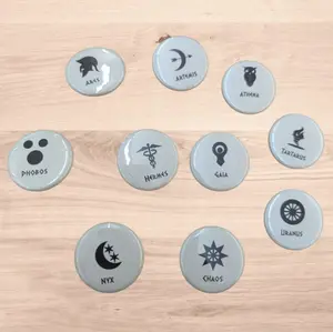 Greek Mythology Themed Button-Pins Featuring Ares Artemis Athena Phobos Hermes Gaia Tartarus Uranus Nyx Chaos