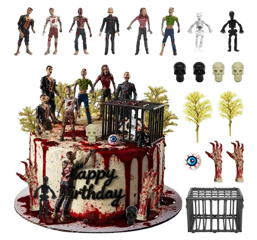 Zombie Cake Decoration Set with Figures, Halloween Birthday Topper