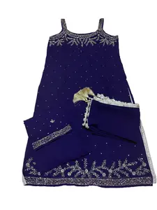 Sleeveless Stone Worked Boutique Kurtha with Plazoo Pant for Women's Wear Elegant Clothes - Womenswear