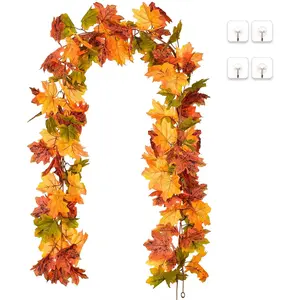 2 Pack Maple Leaves Fall Garland - 6Ft/Strand Artificial Fall Foliage Garland Colorful Autumn Decoration for Home Wedding Party Thanksgiving Ornaments Leaf Decorative