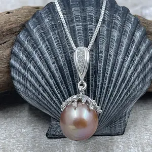 Sparkling Pinky Peach Pearl Pendant Necklace