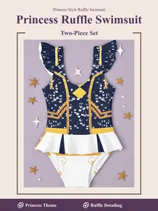 Princess Style Girls' Two-Piece Swimsuit Set, Cute Random Print Knitwear, Fitted Design, All over Print, Perfect for Kids