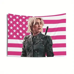 Yelena Indoor Wall Tapestries, Florence Pugh Pink Flag(3X5)