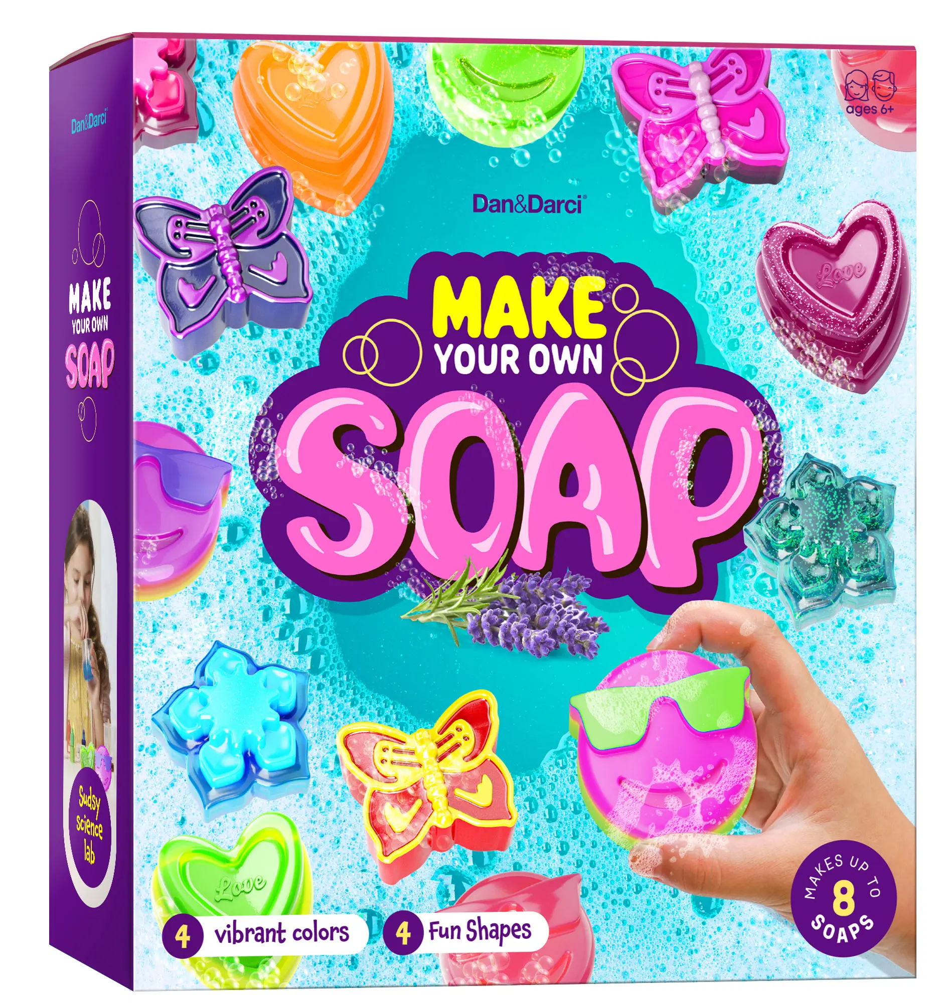 Dan&Darci Kids' DIY Soapmaking Kit - Create 8 Colorful Soaps with Molds, Glitter Add-On, Fragrance, STEM Bath Science Fun, 7x4x2 in