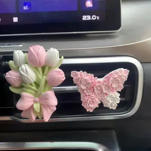 Tulip Bow Car Decor, Elegant Flower Air Vent Hanging Ornament, Unique Gift for Driving Lovers, Daily Car Decoration, Car Interior Decoration