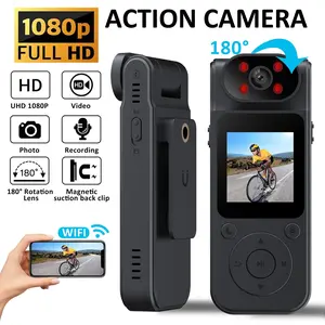 Wi-Fi Action Camera 1080P HD with 180° Rotating Lens | Motion Detection & Night Vision | Cycling/Kids/Outdoor Camera | Multiple Recording Modes | Christmas/Birthday Gift | Wifi Sports Camera