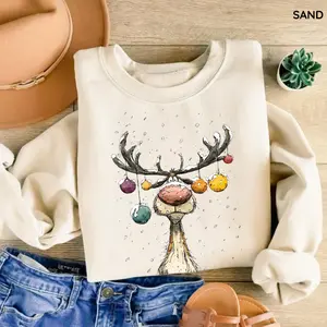 Vintage Reindeer Sweatshirt, Cute Christmas Sweatshirt, Retro Reindeer Shirt, Merry Christmas Gift Womenswear