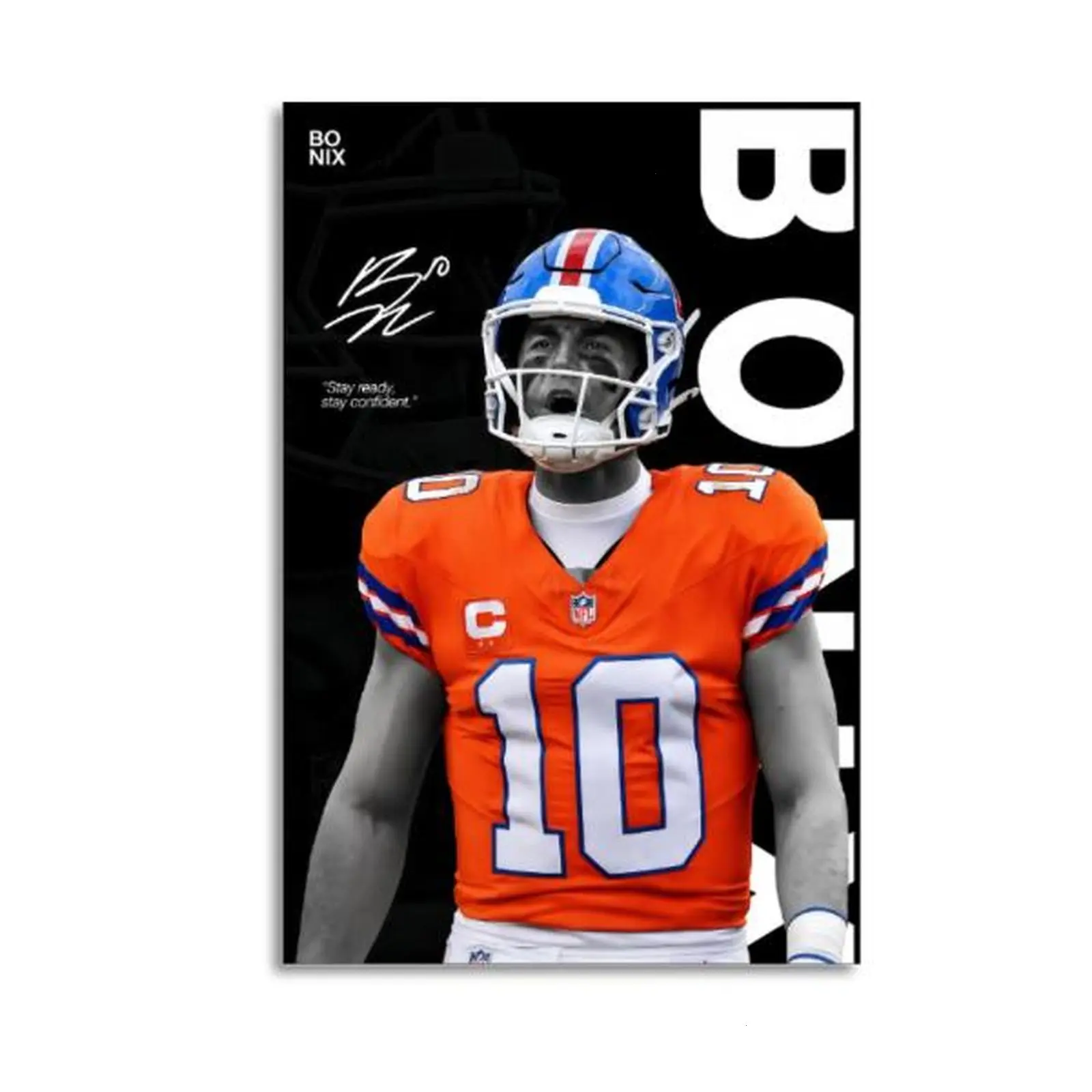 Bo Nix Denver Broncos NFL Rookie Quarterback UNFRAMED Poster, Football Fan Room Decor, Sports Man Cave Wall Art Print Gift
