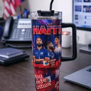 40oz Haiti Fan Tumbler Large Insulated Cup with Handle & Straw Keeps Drinks Cold & Hot Drinkware Water Bottles