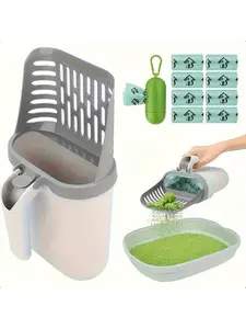 Upgraded All-in-One Cat Litter Scoop with Waste Bags - Portable PP Poop Scoop, Scented Litter Bags Included, Best Selling Pet Cleaning Supplies