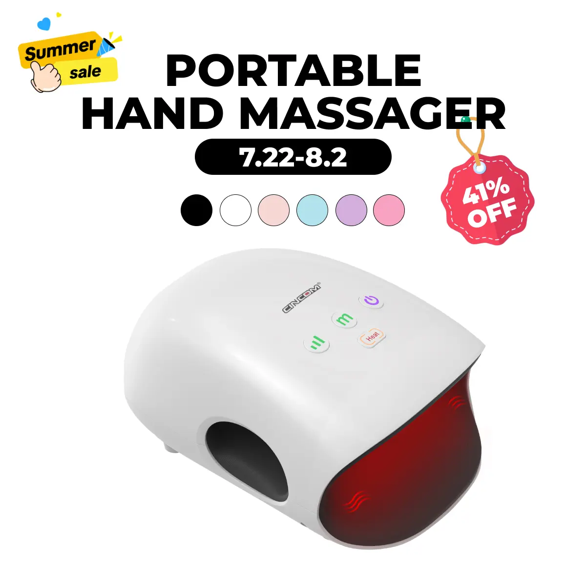 CINCOM Portable Hand Massager, Cordless, Advanced Airwave Technology, Customized Mode & Heating Function, Long-Lasting Battery Life, Auto-Off Feature, Perfect for Daily Relaxation, Comfort, White, Ideal Gift for Christmas & Birthday,dorm essentials