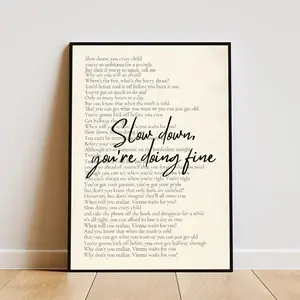Custom Slow Down Your Doing Fine Poster, Billy Joel Vienna Lyrics Wall Art, Vintage Daily Reminder Affirmation Motivational Room Art Decor