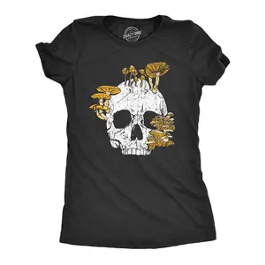 Womens Mushroom Skull T Shirt Fuuny Cool Dead Decaying Skeleton Shrooms Tee for Ladies Funny Womens T Shirts Cute Vintage Fashion Casual Ladies T-Shirt Gift Halloween Tops for Women Funny Sarcastic Top Women's Black -