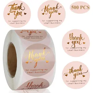 1.5'' Thank You for Supporting My Small Business Stickers 500 count Thank You Stickers 4 Design Font Pink Foil Rolls for Greeting Cards Flower Bouquets Self-Adhesive Labels for  Wraps