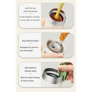 Kitchen Accessories 3-in-1 Long Handle Bottle Brush - Bottle Cleaner with Sponge Brush, Lid Brush & Gap Cleaner, Ideal for Baby Bottle, Sport Bottle, Flask, Tumblers & Coffee Mug