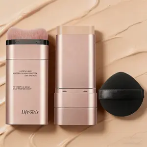 Luminous Dual-Ended Moisturizing Concealer Hydrating Foundation Stick with Brushes Complimentary Puff 24H Long-Lasting Waterproof Sweatproof One-Swipe Even Flawless Base Clear Radiant Skin Foundation Stick