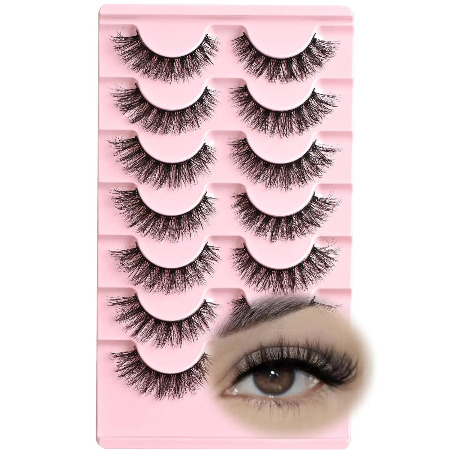 7 Pairs Natural Cat Eye False Eyelashes, Short Wispy Faux Mink Strip Lashes, Fluffy Lightweight Reusable Lashes For Beginners, Daily Makeup & Makeup Artists