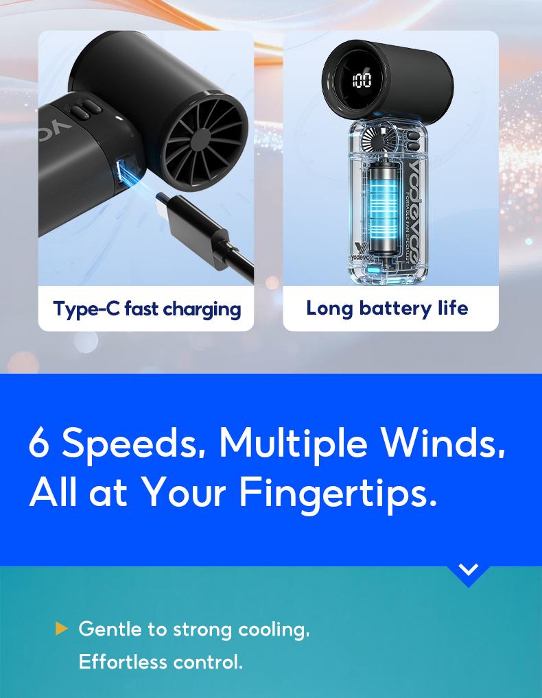 Yodevoe Mini multi-functional handheld fan, powerful turbine portable fan, wind speed 1-100, 20,000 RPM high-speed motor, maximum cooling time 3-13 hours, 3000mAh rechargeable battery, pocket-sized personal travel gadget suitable for both men and women.