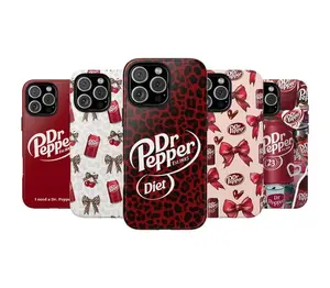 DrPepper Phone Case, Funny Retro Soda Aesthetic Cover, Dual Layer Shockproof Tough Case, Cute Red Bow & Leopard Print Holiday Gift, Cover For iphone 17 16 15 14 13 12 11  & Samsung Galaxy S25 S24 S23 S22 S21