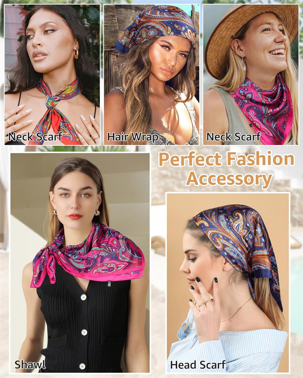 4PCS/Set 27.5In Satin Head Scarf Silk Like Hair Kerchief for Women Lightweight Hair Bandanas Head Scarves Neck Scarves Hair Wrap Hair Band Headscarf Hair Accessories