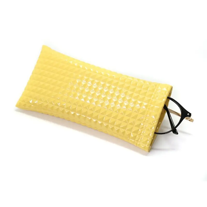Glossy Cross-Grain Leather Glasses Pouch — Fashion Classic Metal-Textured Eyewear Case in Solid Colors. High-End Durable Sunglasses and Reading Glasses Holder With Custom Personalization Available Portable Sunglasses Organizer