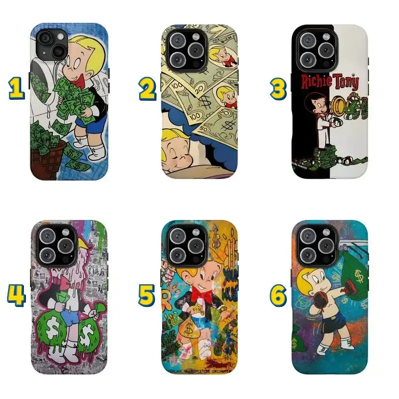 Nostalgic Comic Book Wealthy Boy Fan Merch Richie Rich Cartoon Collection Art Tough Phone Case. Classic Pop Culture Aesthetic Rugged Shockproof Protective Cover For iPhone 17 Pro Max 16 Air 15 14 13 12 11.