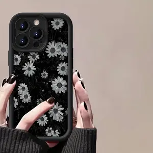 Dark Gothic Daisy Style Pattern Phone Case for iPhone 16 15 14 Pro Max 13 12 11 XR XS Plus Shockproof Drop Protection Rugged Durable Silicone Case Gift for Women Men Girls Boys