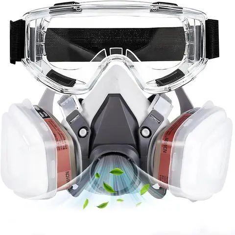 16-in-1 Composite Full Face Dual Filter Respirator Gas Mask Set with Cartridge, Adjustable Dust-Proof Goggles - Dust+Smoke Filter, Fog-Free Exhale, Vapour+Formaldehyde Protection for Industrial Spray Painting, Sanding