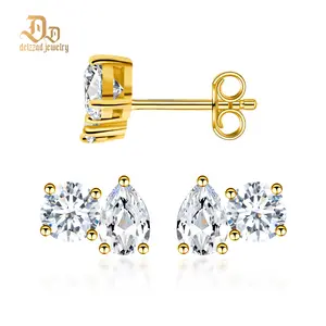 Delzzad Toi et Moi Stud Earrings Pear and Round Cut Earrings VVS Synthetic Moissanite Earrings S925 Studs Moissanite Earrings Jewelry Perfect Birthday Engagement Anniversary Mother’s Day Christmas Valentine's Day Gifts