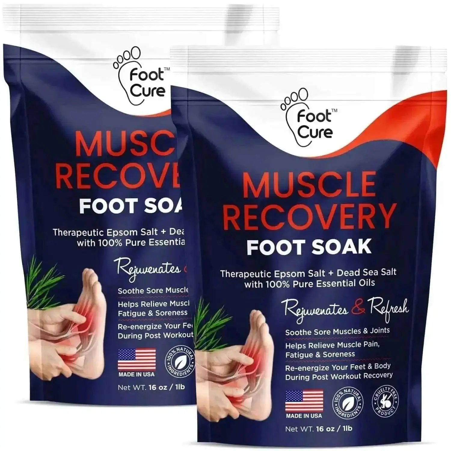 Foot Cure Muscle Recovery Foot Soak with Epsom Salt – Soothes Tired Feet, Softens Skin, Relieves Soreness, Spa Pedicure Intensive Foot Care Foot Care Cream