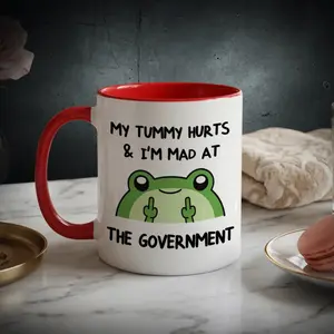 Funny Angry Frog Mug, My Tummy Hurts & I’m Mad at the Government Coffee Cup, Humorous Political Meme Mug, Office Desk Mug, Sarcastic Gift for Friends & Family, Unique Ceramic Coffee Cup, Quirky Dad Gift, Joke Mug for Adults