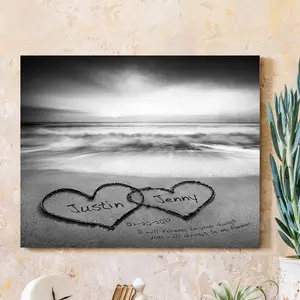 Couple's Name and Date on Beach personalized Canvas Prints Love Gift for Anniversary,Wedding,Birthday and Holidays