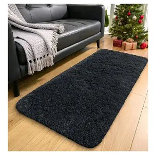 OLANLY 2x4 Machine Washable Runner Rugs for Hallway, Soft Fluffy Shaggy Bedside Rugs for Bedroom, Living Room, Indoor Floor Carpet for Kids Girls and Boys, Nursery Rooms, Home Decor Aesthetic, Black