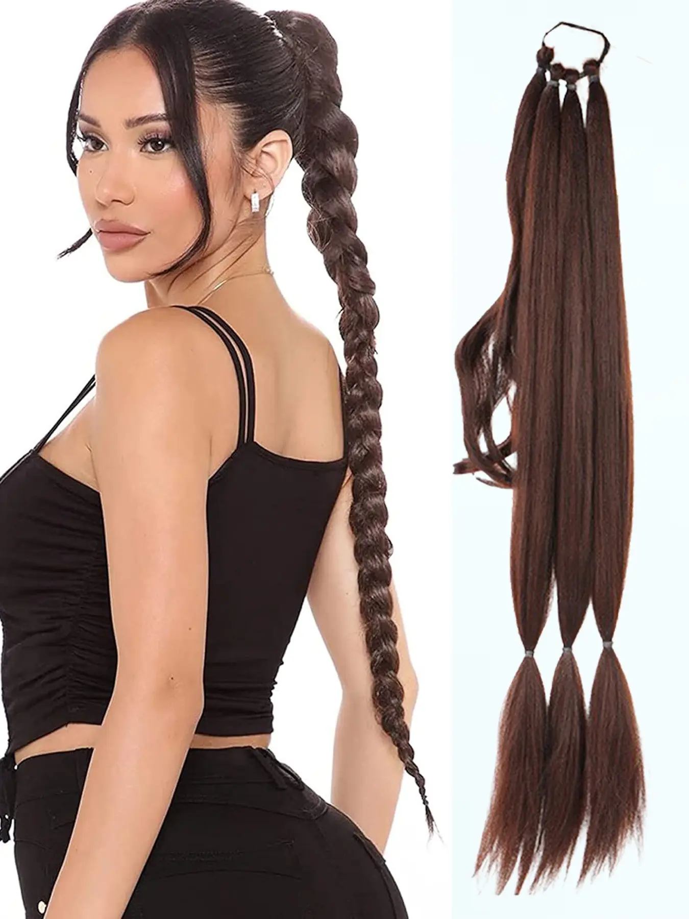 KAIRIYA 30 Inch Long Braided Ponytail Hair Extension with Elastic Tie & Straight Wrap, Synthetic Hairpiece for Women, Weddings, Parties & Daily Use, Synthetic Hair Pieces, Synthetic Ponytails, Ponytail Extensions