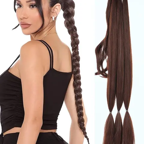 KAIRIYA 30-Inch Long Braided Ponytail Hair Extension with Elastic Tie, Synthetic Hairpiece for Women, Ideal for Weddings, Parties & Daily Use, Instant Ponytail