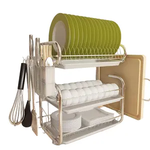 3 Tiers Dish Drainer Large Kitchen Dish Storage Shelf Multifunctional Kitchen Organizer Countertop Dish Drying Rack for Bowls Plates Dishes