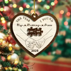 The Year I Found My Missing Piece Couples Ornament, Custom 2-Layered Wooden Ornament, Couple Christmas Ornament, Newly Wed 2025 Gift, Christmas Decor
