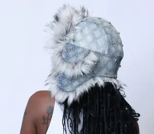 UnWarranted Rhine Stone Trapper Hat in Light Blue