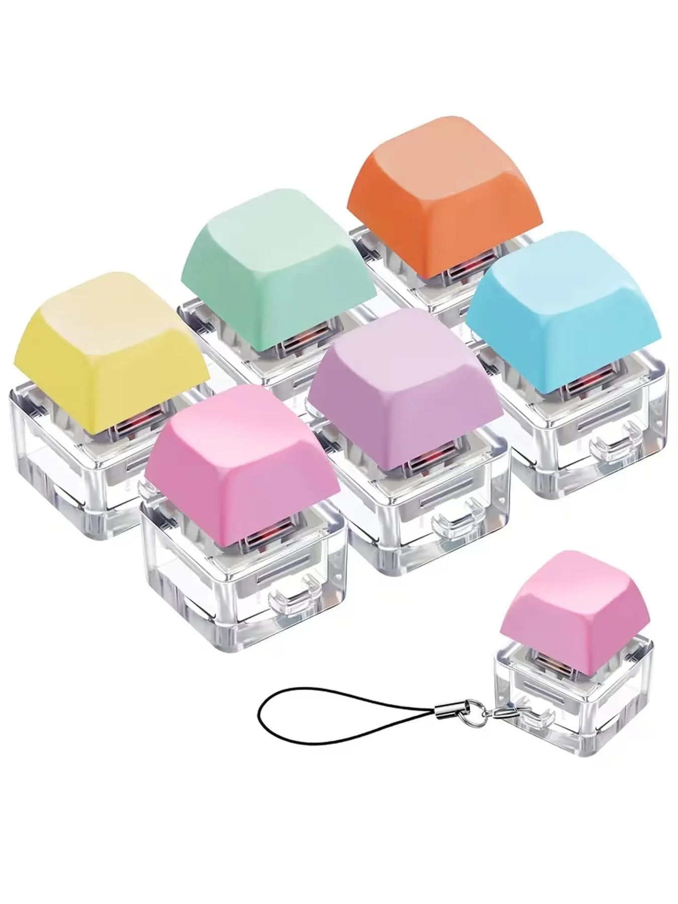 6pcs Colorful Mechanical Keycap Keychain, Mini Mechanical Keychain, Practical Gifts for Family and Friends, Stress Relief Tools, Stress Relieving Tool, Keychain Pendant, Decompression Tool, Stress Relief Fidgeting, Mechanical Keyboard Experience