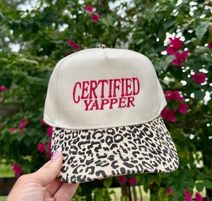 Certified Yapper Embroidered Hat - Baseball Cap with Leopard Print Brim for Stylish Outfits