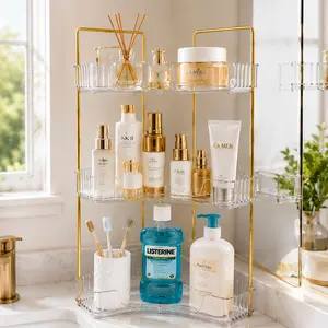 【Deals For You · Mid Year Sale】3-Tier Clear  Acrylic Gold Vanity Organizer, Large Capacity  Skincare Perfume Makeup Brush Holder Display  Shelf, Aesthetic Dressing Table Decor for  Bathroom Bedroom – Gift for Her · DFYD Restock