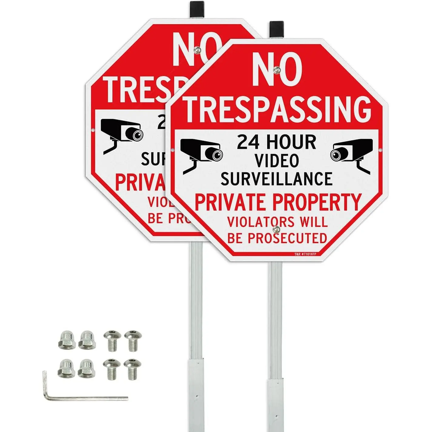 Large No Trespassing Private Property Sign Video  Sign with 36" Stake for Outside - 2 Pack - 12"x12" .040 Rust Free Heavy , Reflective, , Weatherproof and Fade