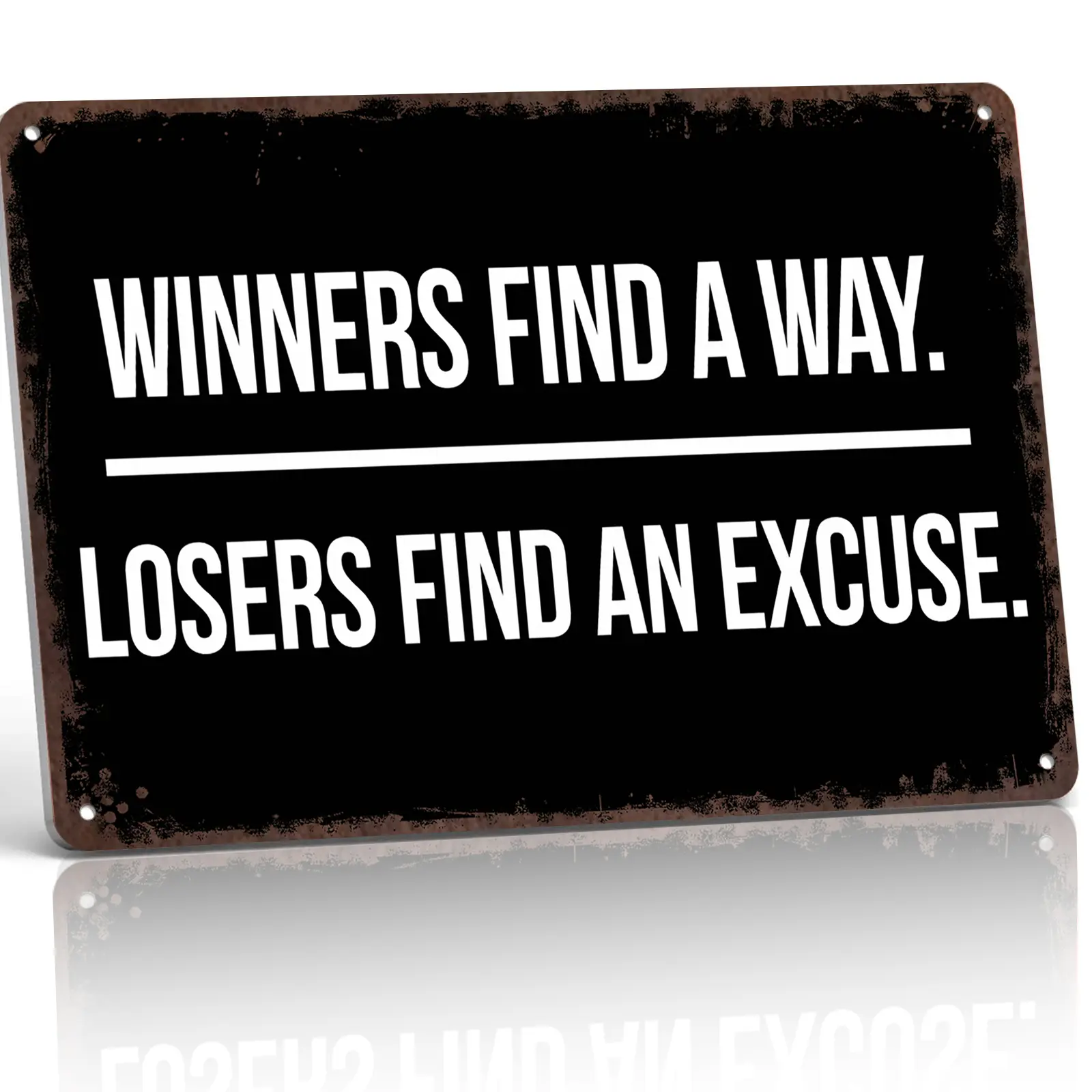 12x8 in Rectangle Aluminium Metal Sign - "Winners Find a Way Losers Find an Excuse" Motivational Art Deco Plaque, Retro Tin Alternative Style Home Sign for Business Office, Daily Gym Gift for Entrepreneurs
