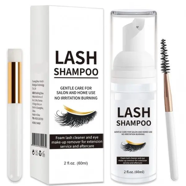 Eyelash Extension Shampoo with Brush 60ml Lash Cleanser Foam for Eyelash Extensions Gentle Eyelid Foaming Wash Paraben & Sulfate Free Lash Bath Sensitive Eye Care Cleaner for Salon and Home Use