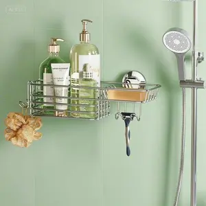 Removable Shower Organizer with Hooks, Bathroom Shelf for Inside Shower, Soap Holder, Suction Cup Storage, Space-Saving Design, Rustproof & Waterproof